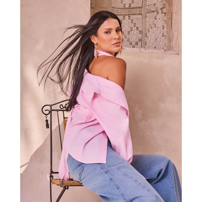 CAMISA LISTRA FINA AZUL LISTRADA TAMANHO P ROSA - 36/38