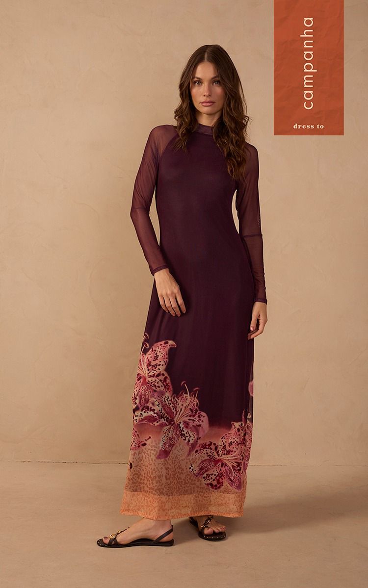 Vestido Tule Estampa Botânica