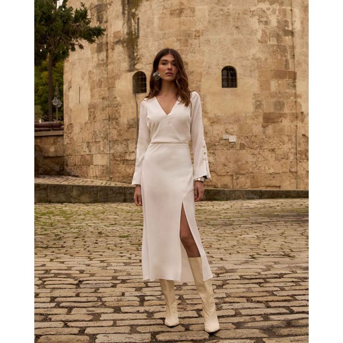 Vestido Midi Transpasse e Botões