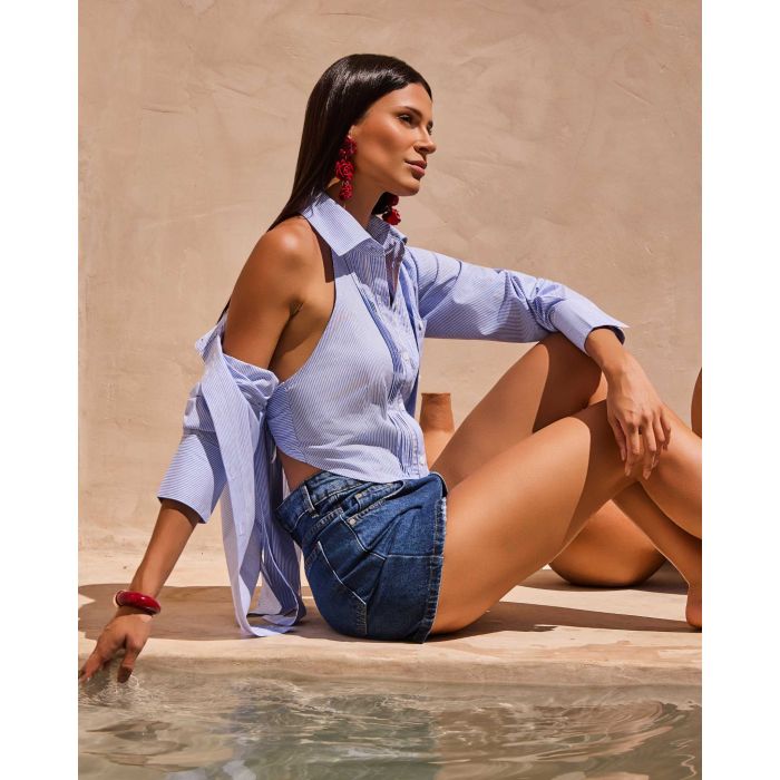 CAMISA LISTRA FINA AZUL LISTRADA TAMANHO G - 42