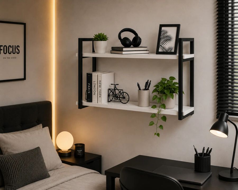 Estante de parede no quarto