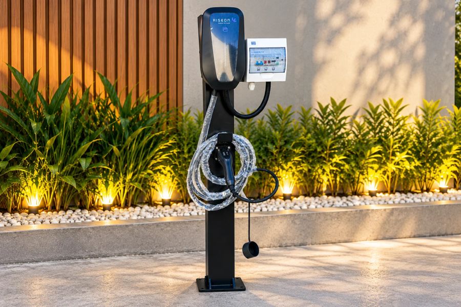 O pedestal com o carregador montado